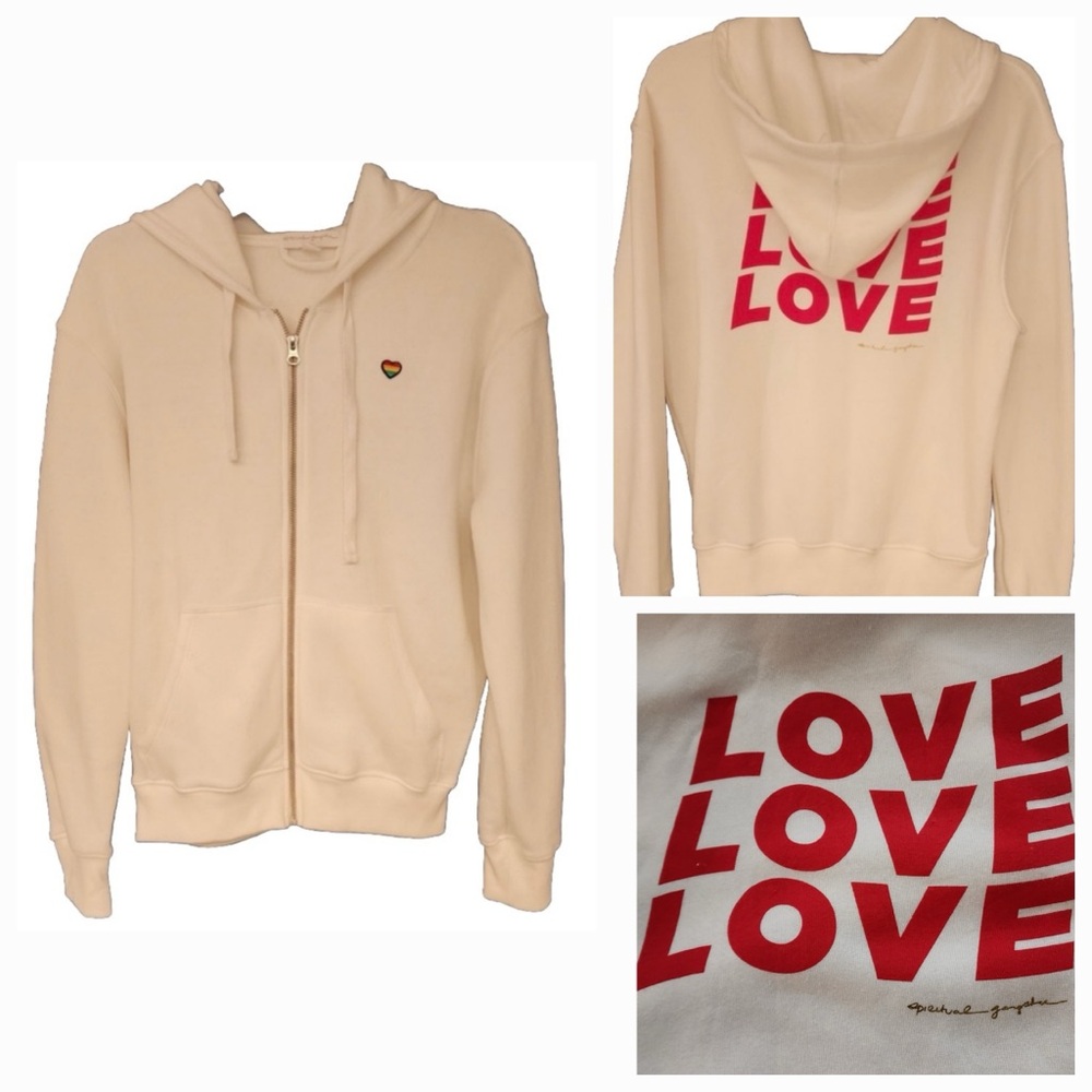 Spiritual Gangster Love Love Love Women’s White Zip Up Hoodie Size Small